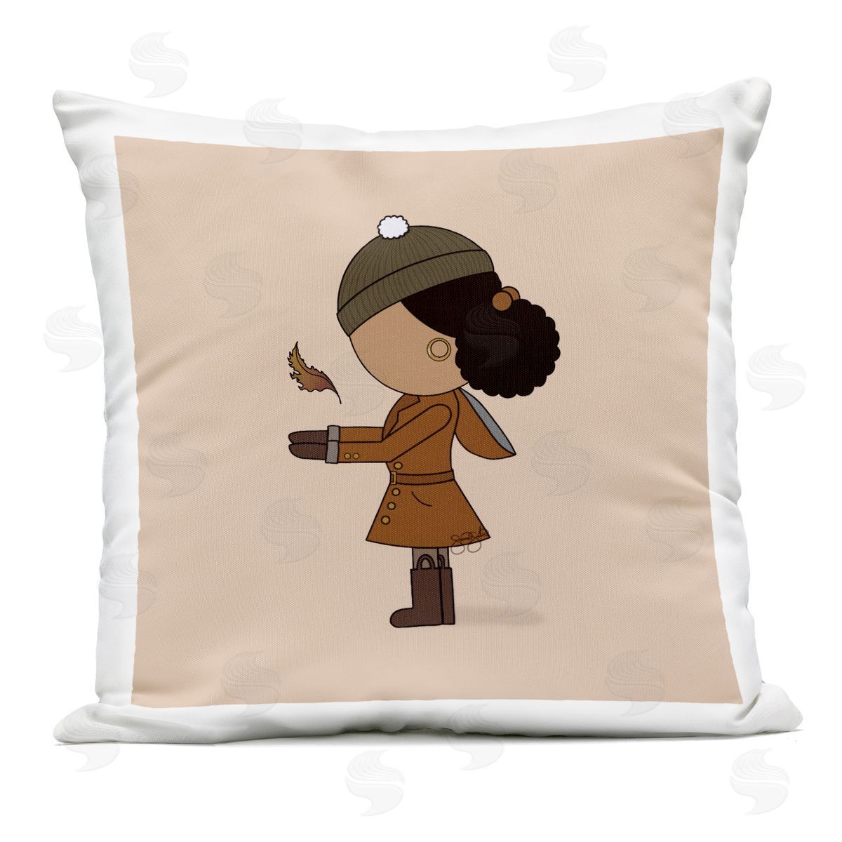 Sierra Siler Autumnal Girl with Leaf Plush Polyester Art Print Pillow