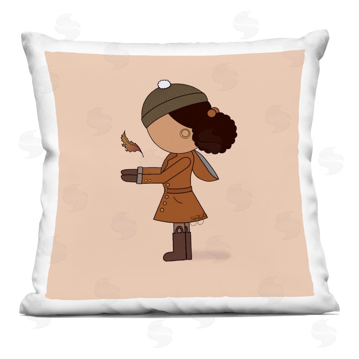 Sierra Siler Autumnal Girl with Leaf Plush Polyester Art Print Pillow
