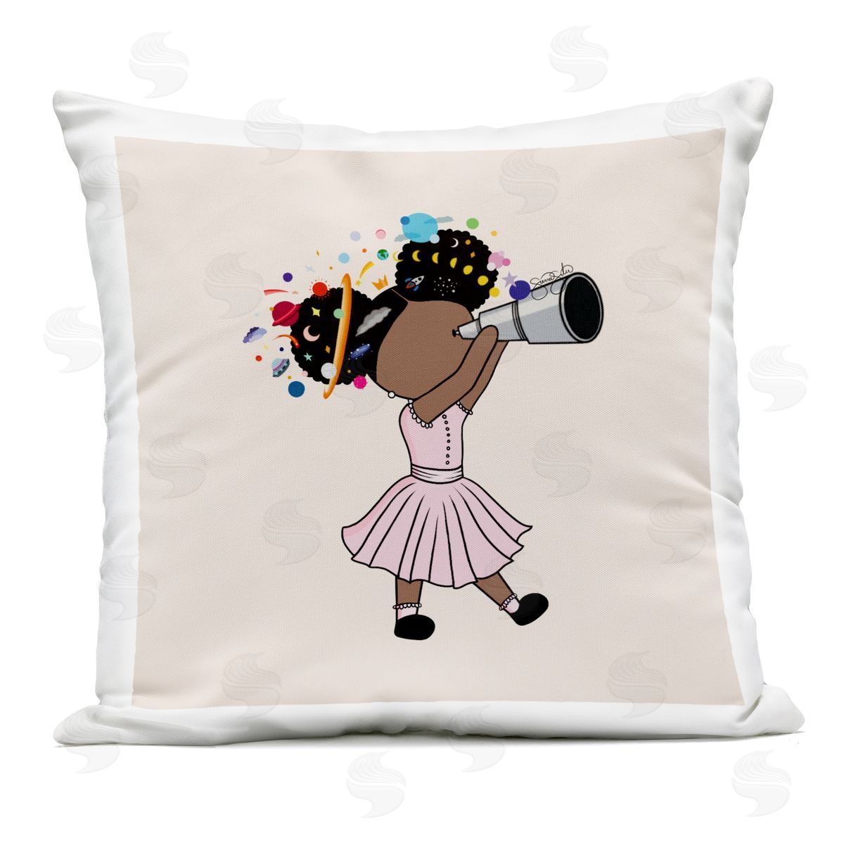 Sierra Siler Celeste Girl with Telescope Plush Polyester Art Print Pillow