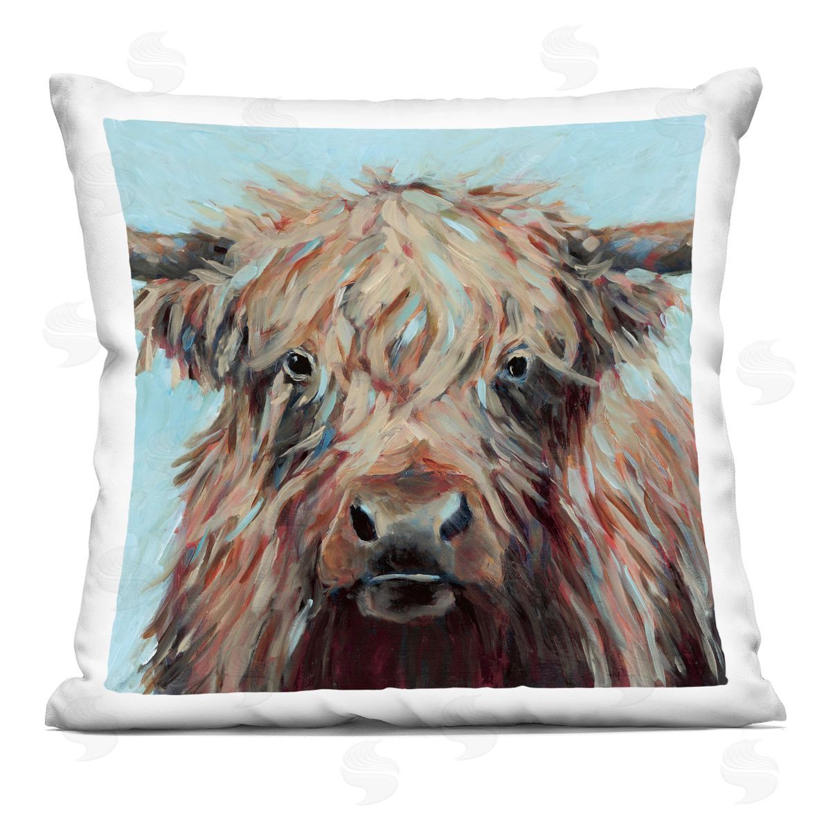 Wani Pasion Cow on Vivid Turquoise Plush Polyester Art Print Pillow
