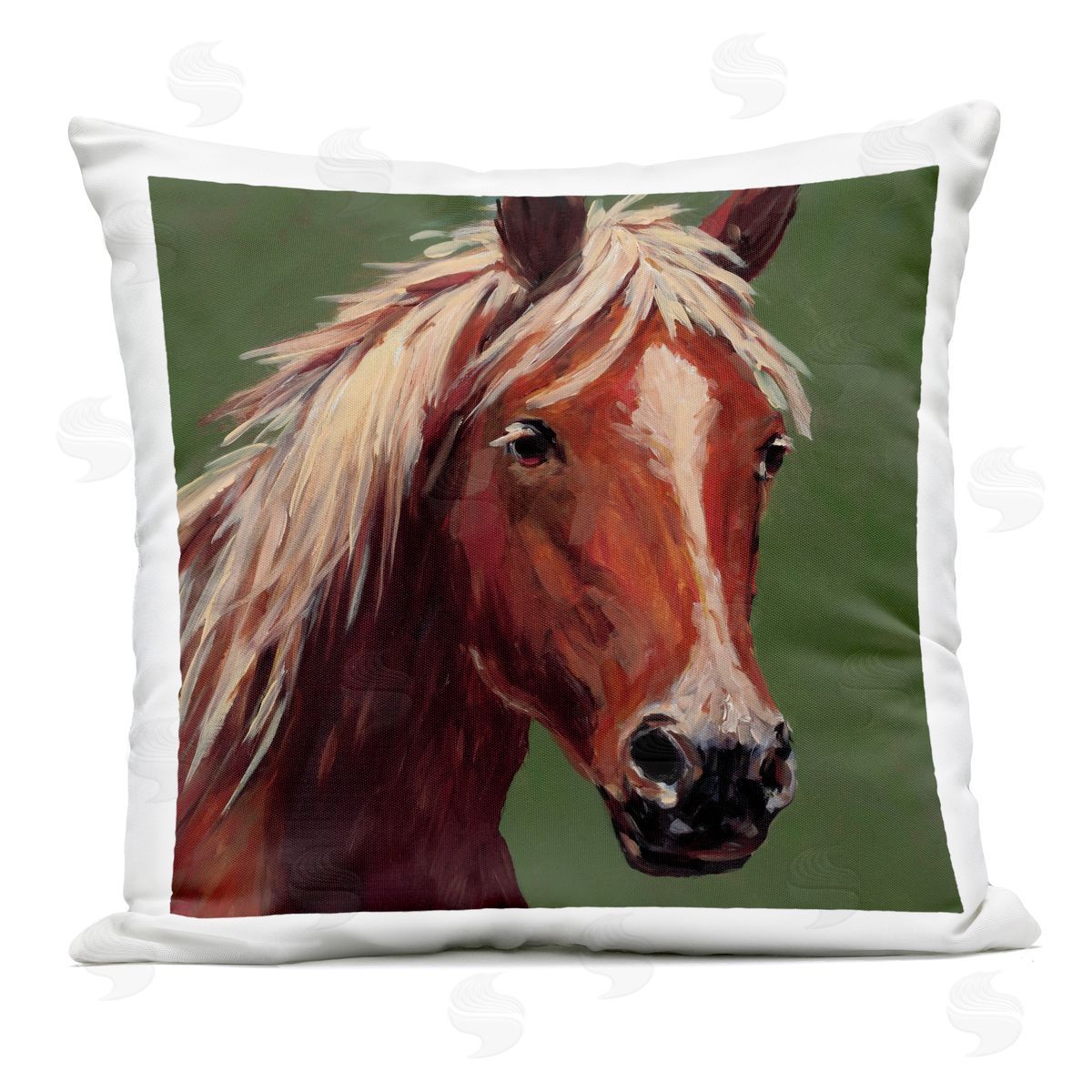 Wani Pasion Modern Horse on Green Plush Polyester Art Print Pillow