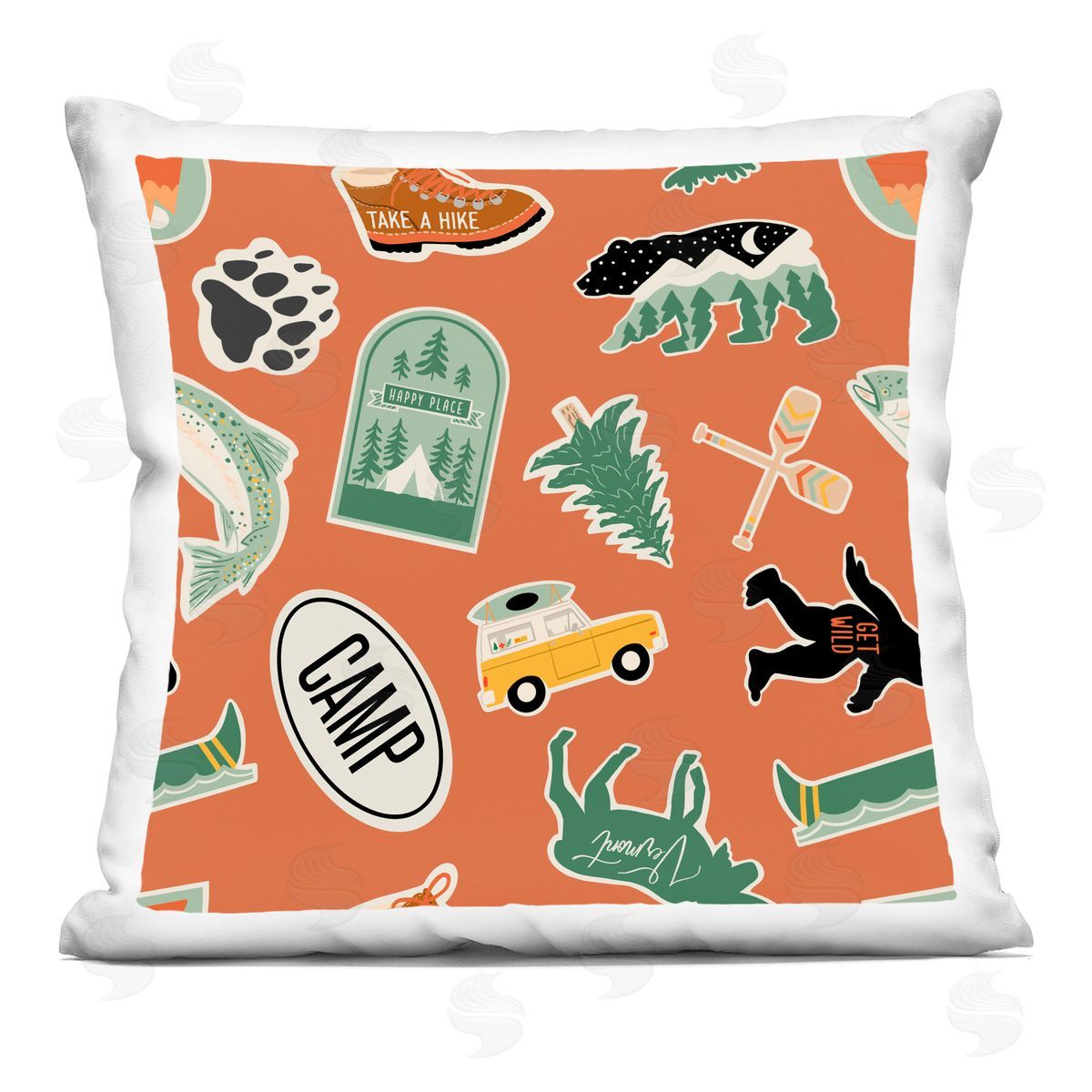 Jilly Jack Designs Outdoorsy Nature Sticker Shapes Plush Polyester Art Print Pillow