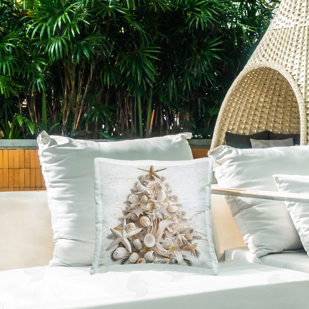 Sasha Beachy Shiplap Christmas Tree Outdoor Square Pillow on Patio