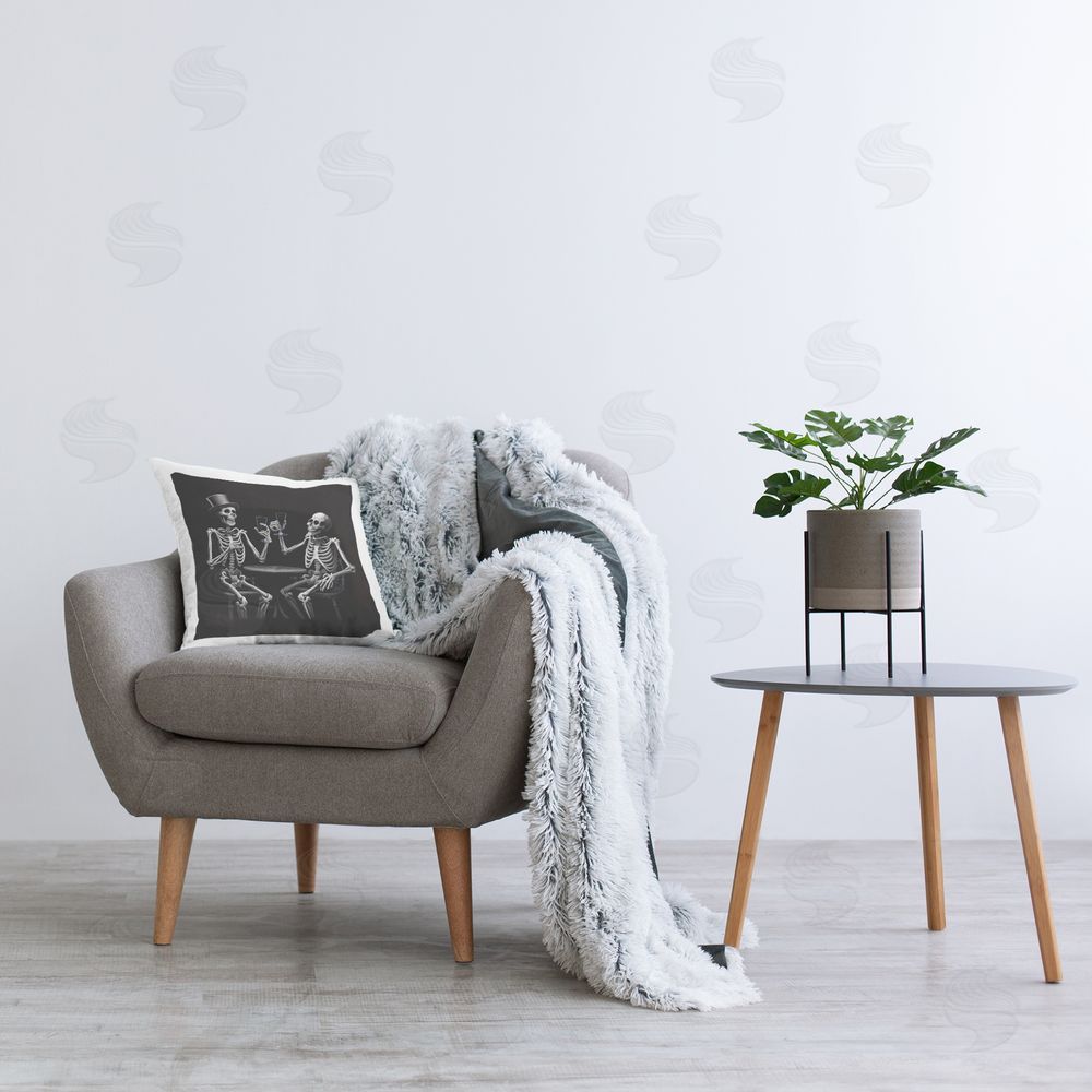 Sasha Spooky Skeletons Cheers Indoor Square Pillow on Chair