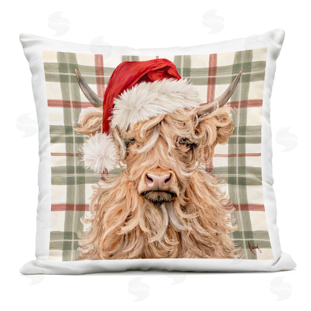 Ashley Bradley Holiday Wavy Haired Cattle Outdoor Printed Pillow