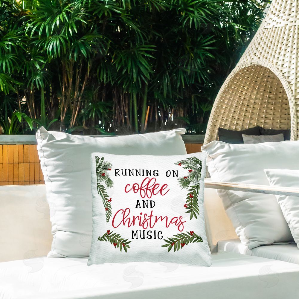 Dogwood Portfolio Coffee & Christmas Music Outdoor Square Pillow on Patio