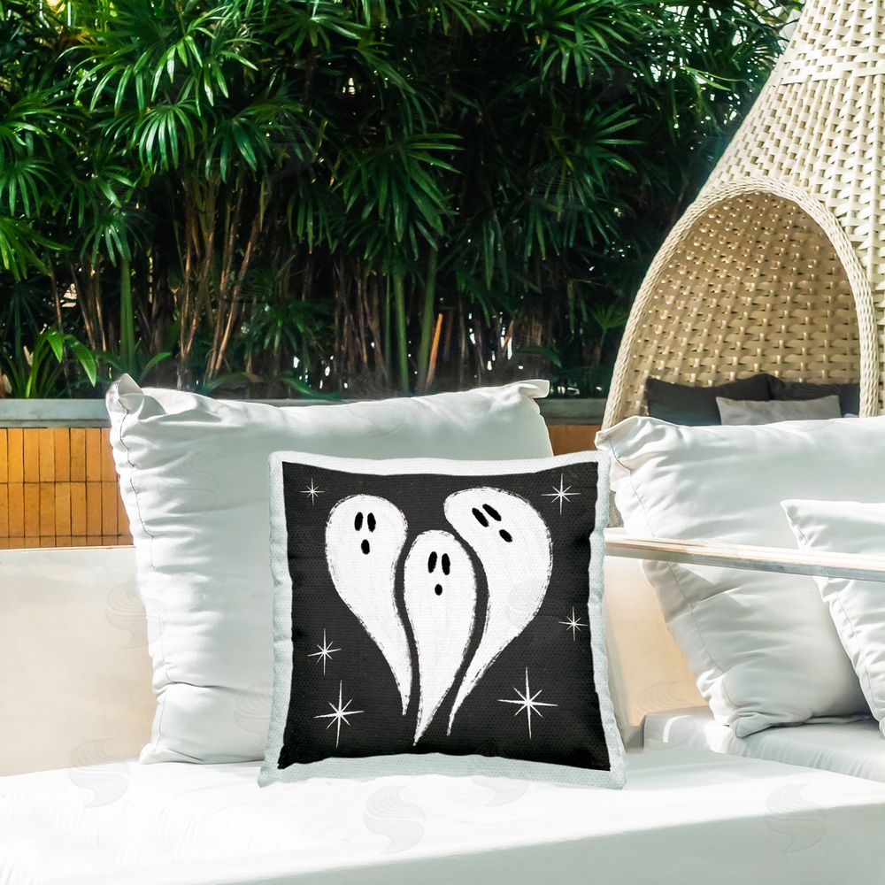 Veronique Charron Wee Bit Wicked Ghosts Outdoor Square Pillow on Patio