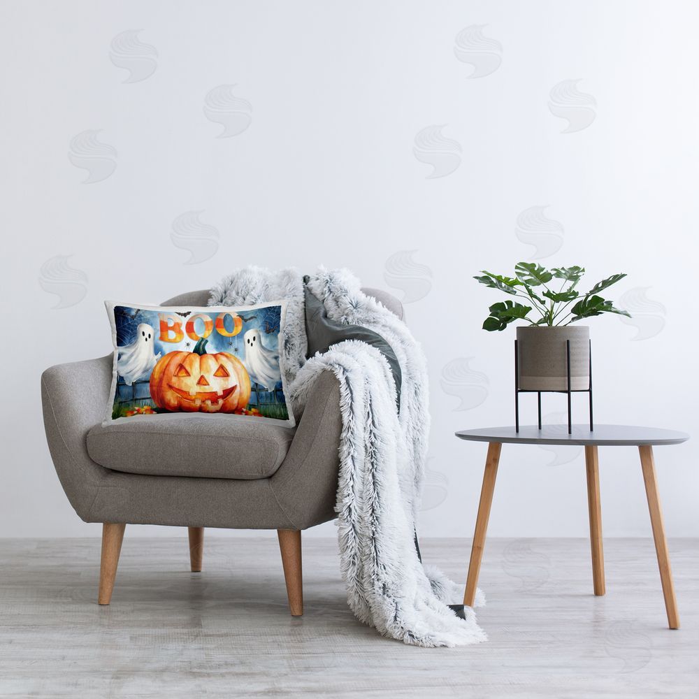 Nicole DeCamp Boo Ghosts & Jack-o-Lantern Indoor Rectangular Pillow on Chair