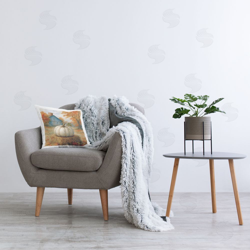Antony Smith Harvest Pumpkin on Hay Bale Indoor Square Pillow on Chair