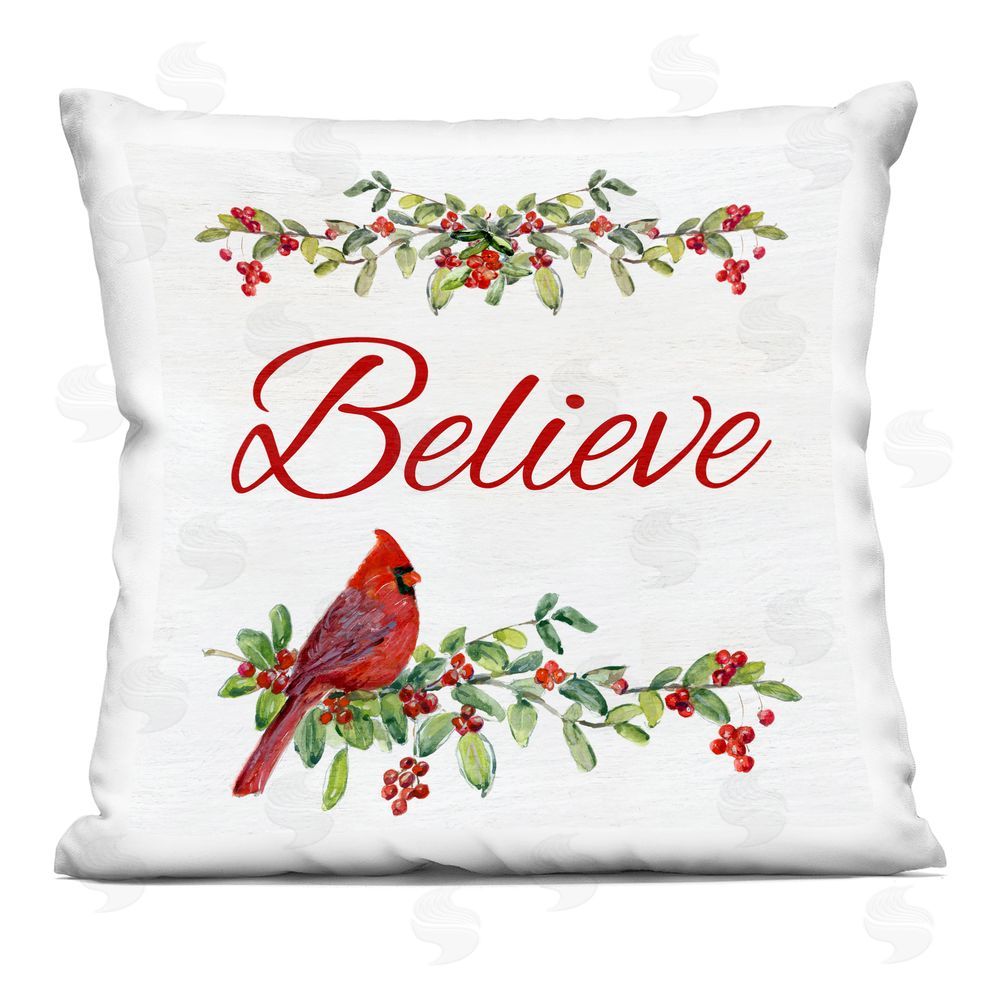 Sally Swatland Festive Believe Greenery Indoor Printed Pillow Art