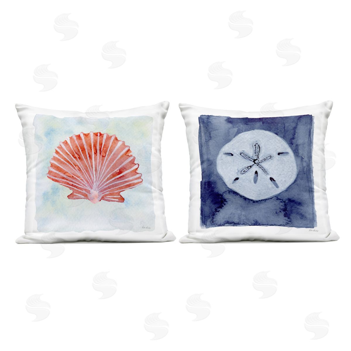 Patti Bishop Peach Scallop & White Sand Dollar Plush Polyester Art Print Pillow
