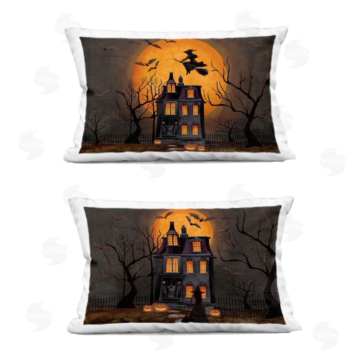 Nicole Tamarin Haunted Houses with Moon Plush Polyester Art Print Pillow