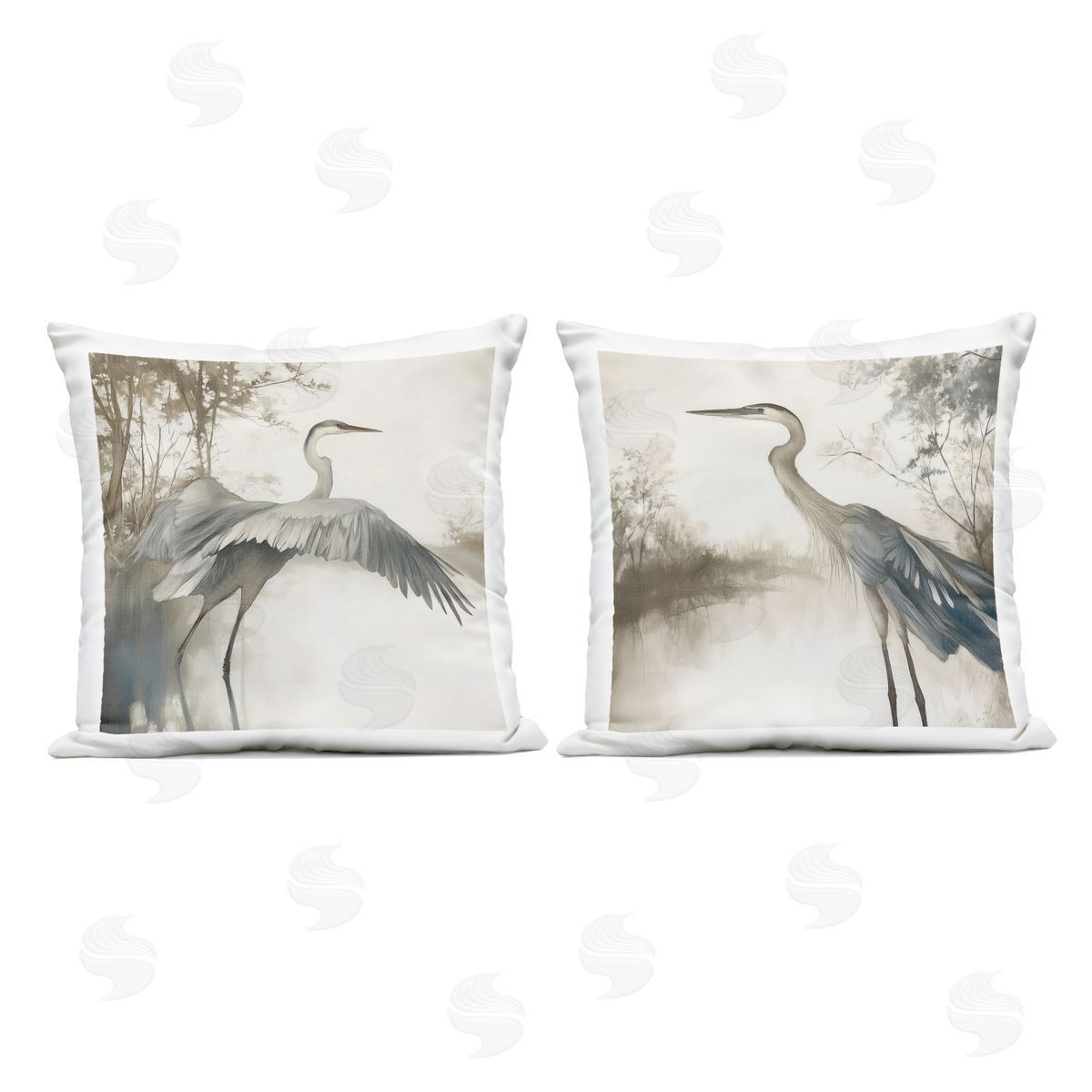 Mona Grace Heron Feathers Over Water Plush Polyester Art Print Pillow