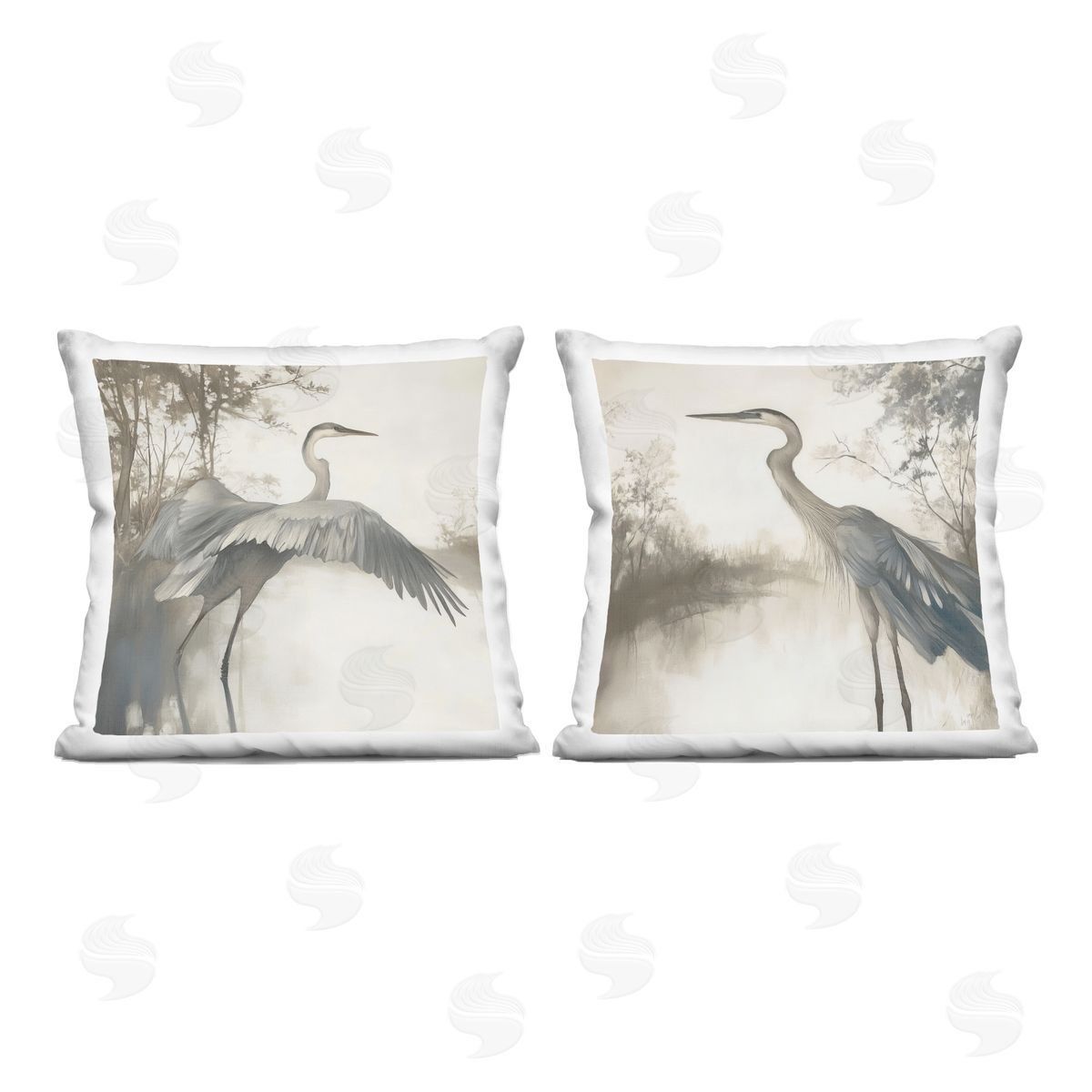 Mona Grace Heron Feathers Over Water Plush Polyester Art Print Pillow