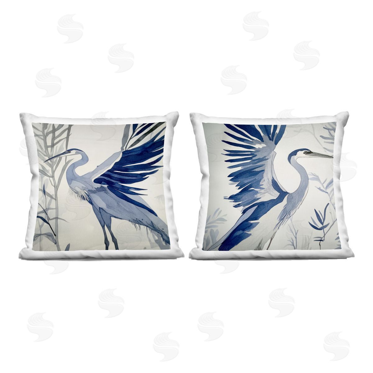 Mona Grace Whimsical Blue Beach Birds Plush Polyester Art Print Pillow