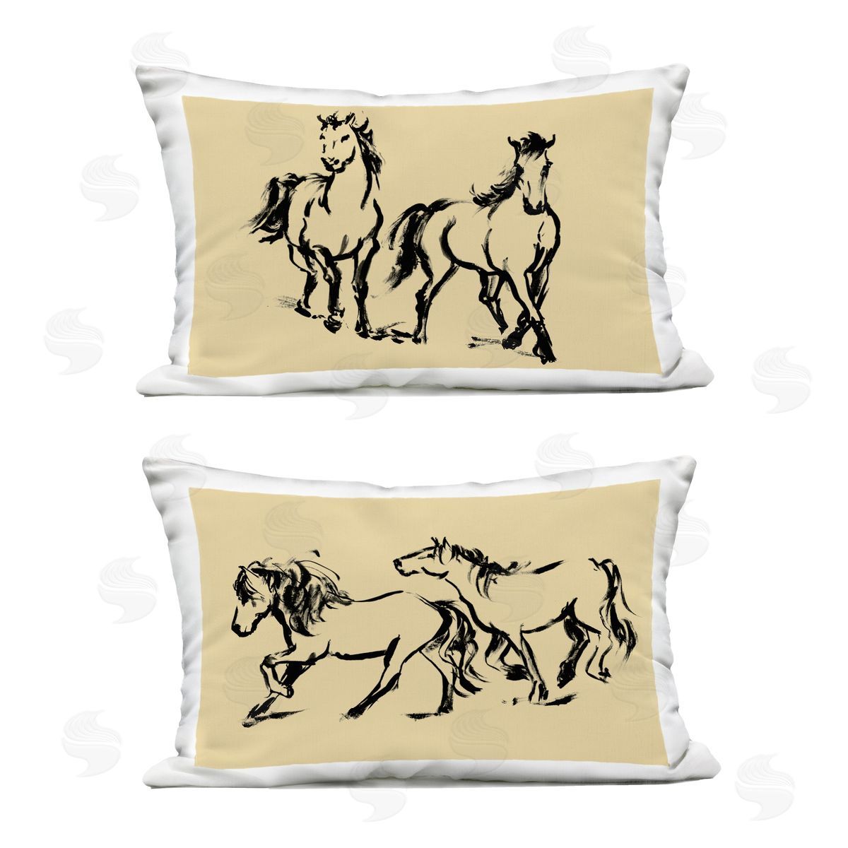 Victoria Barnes Gestured Horses in Motion Plush Polyester Art Print Pillow