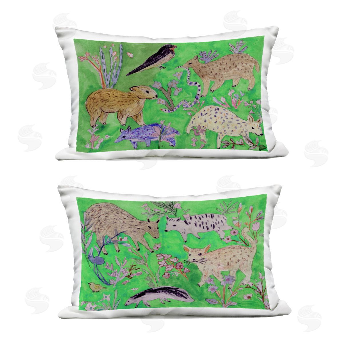 Melissa Wang Quirky Meadow Menagerie Animals Plush Polyester Art Print Pillow
