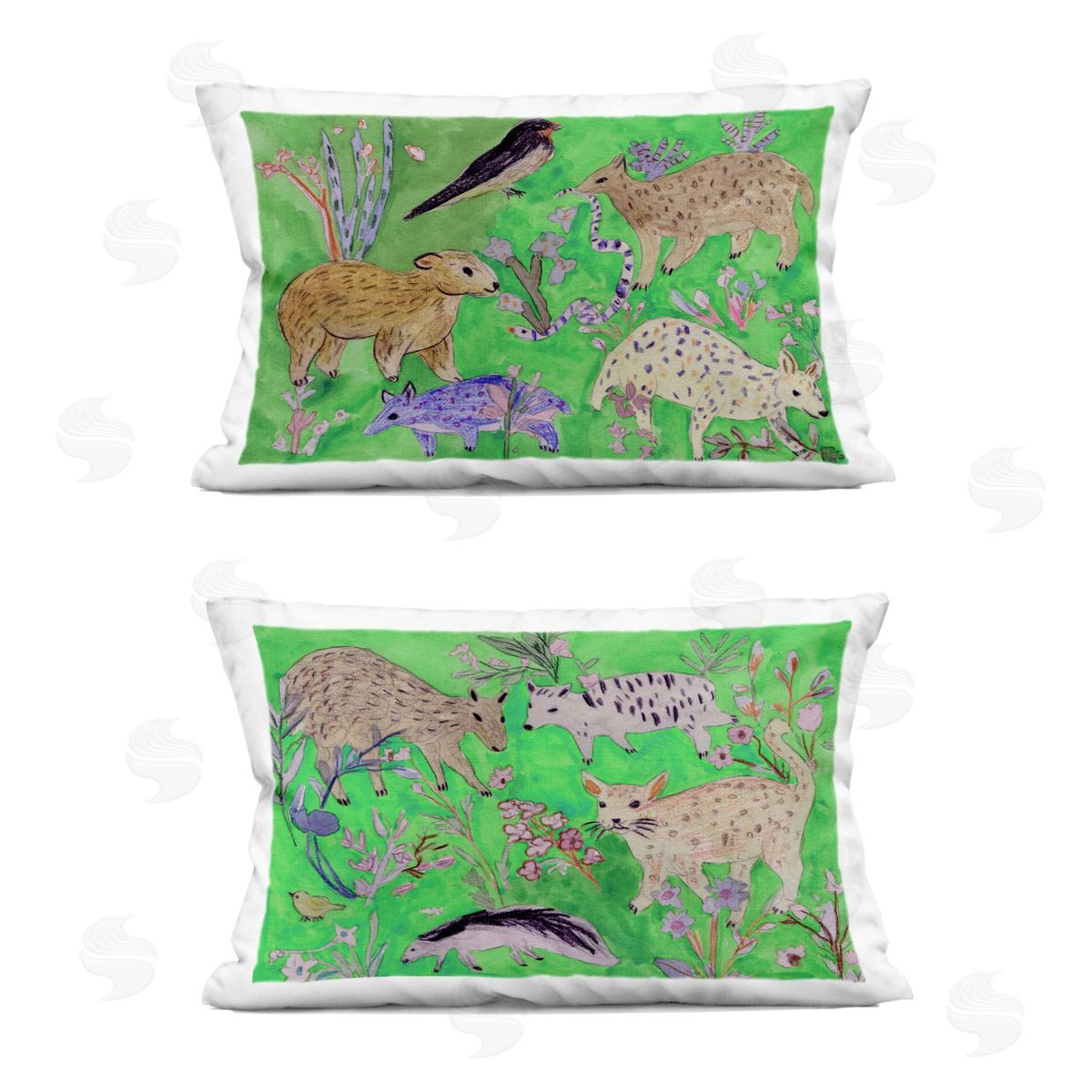 Melissa Wang Quirky Meadow Menagerie Animals Plush Polyester Art Print Pillow