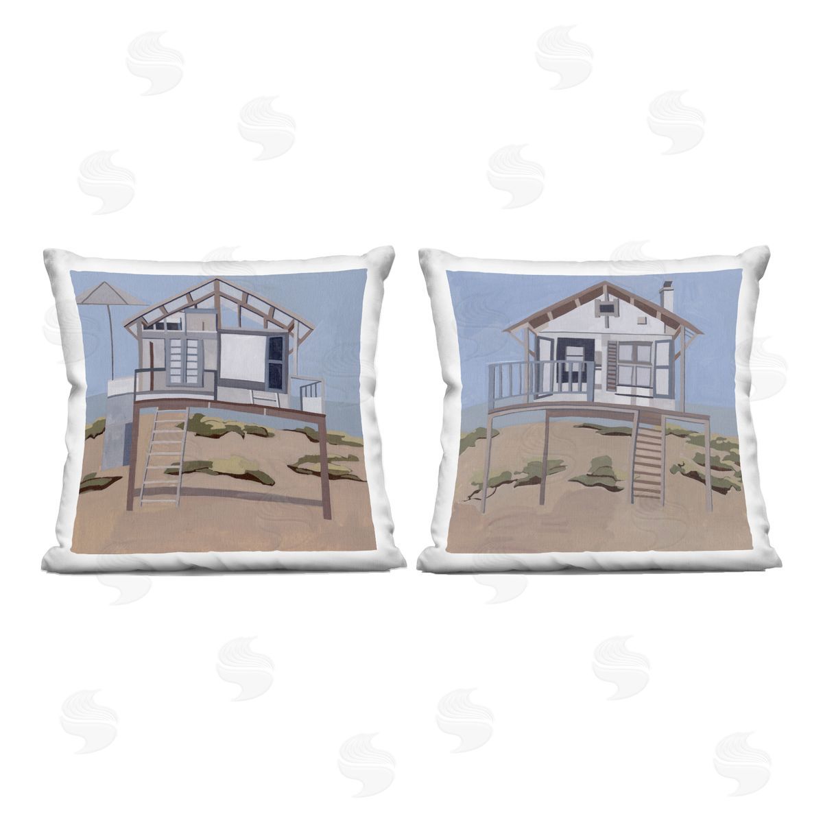 Melissa Wang Silent Shore Beach Houses Plush Polyester Art Print Pillow