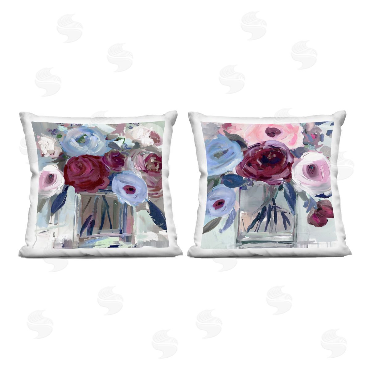 Annabelle Hall Burgundy & Blue Bouquets Plush Polyester Art Print Pillow