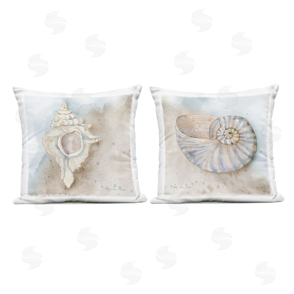 Audrey Jeanne Roberts Conch & Nautilus Ocean's Edge Plush Polyester Art Print Pillow
