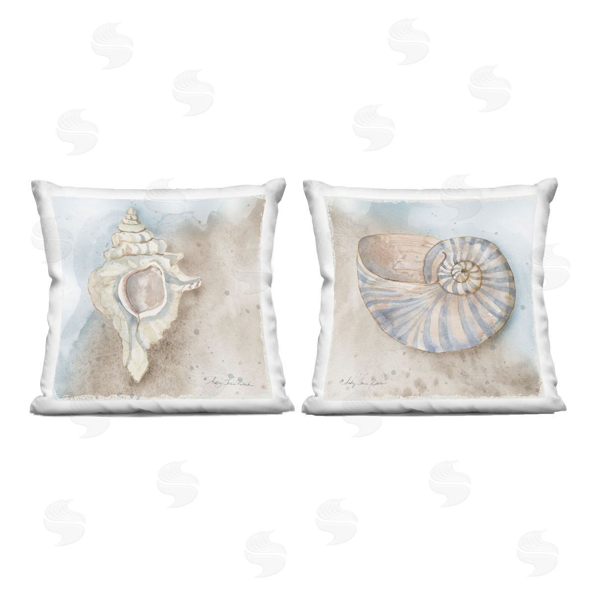 Audrey Jeanne Roberts Conch & Nautilus Ocean's Edge Plush Polyester Art Print Pillow