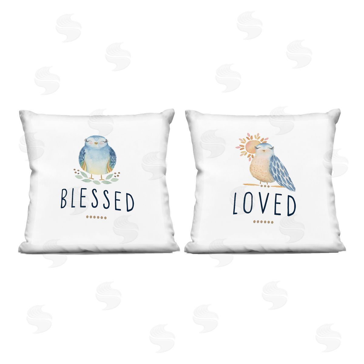 Blue Chair Blessing Blessed & Love Birds Plush Polyester Art Print Pillow