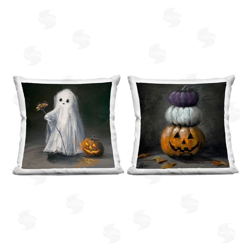 Lindsay Kivi Fine Art | Vintage Halloween Ghost & Pumpkin Stack