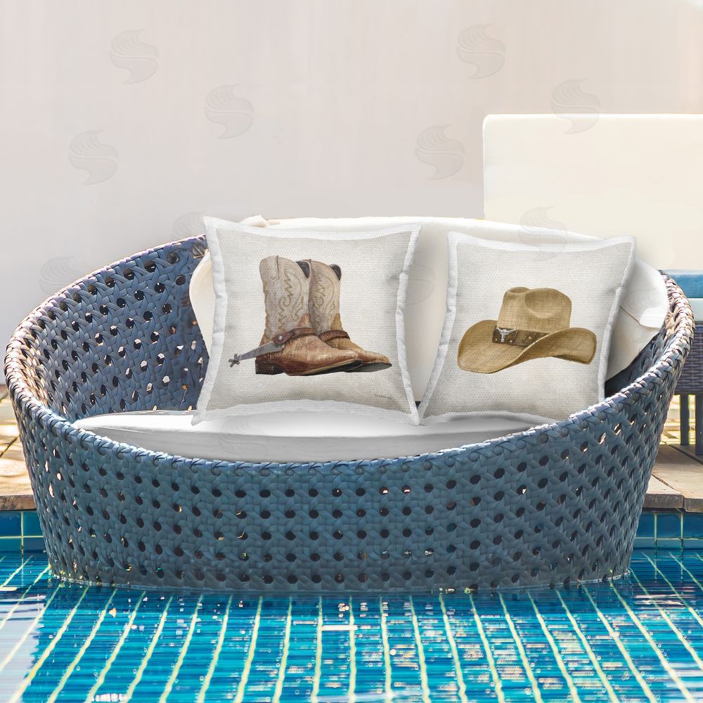 Danhui Nai Range Riders Hat & Boots Outdoor Pillow Set on Patio