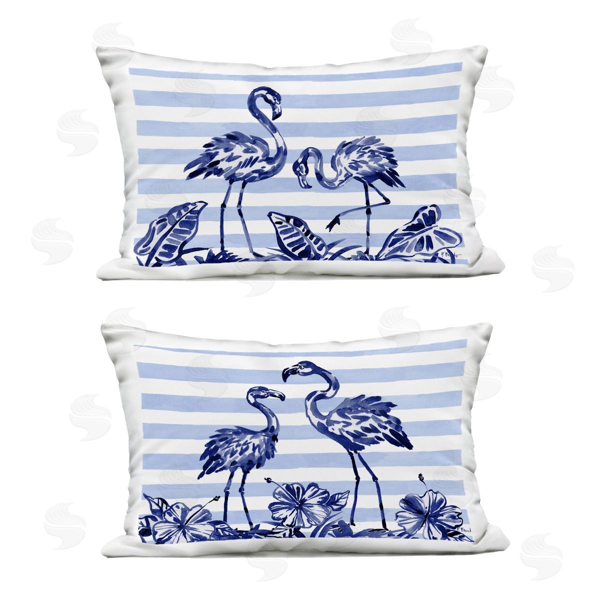 Paul Brent Brushstroke Flamingos & Stripes Outdoor Printed Pillow Set