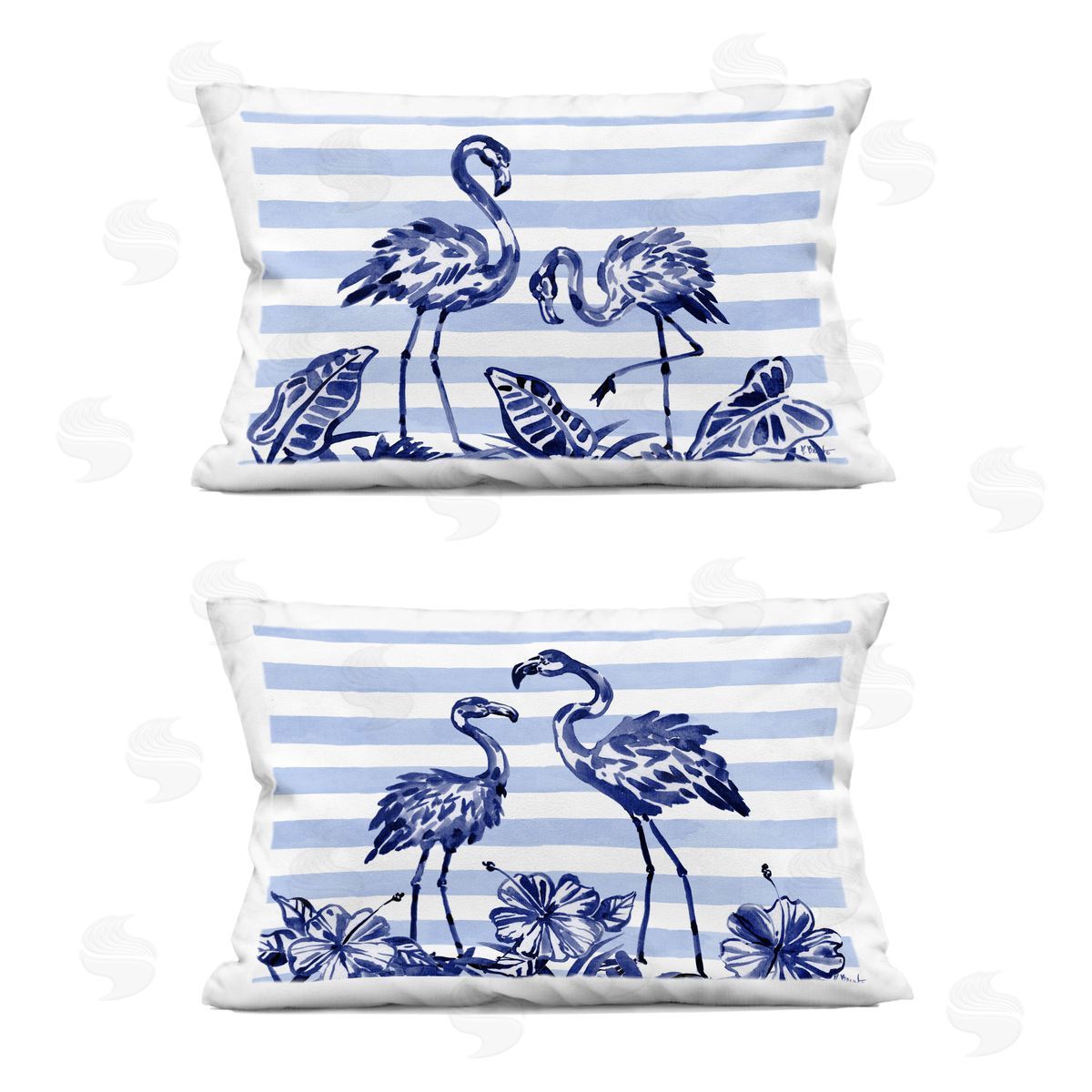 Paul Brent Brushstroke Flamingos & Stripes Indoor Printed Pillow Set