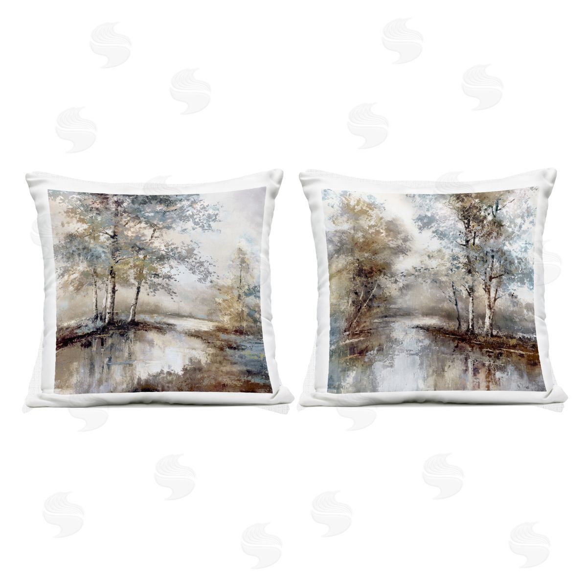 T.C. Chiu Meandering River Tree Scene Outdoor Printed Pillow Set