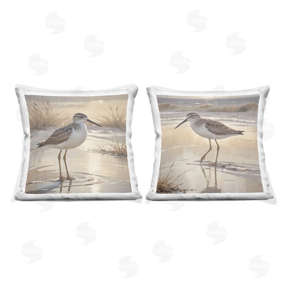 Susan Arnot Sunlit Sandpipers Wading Shore Indoor Printed Pillow Set