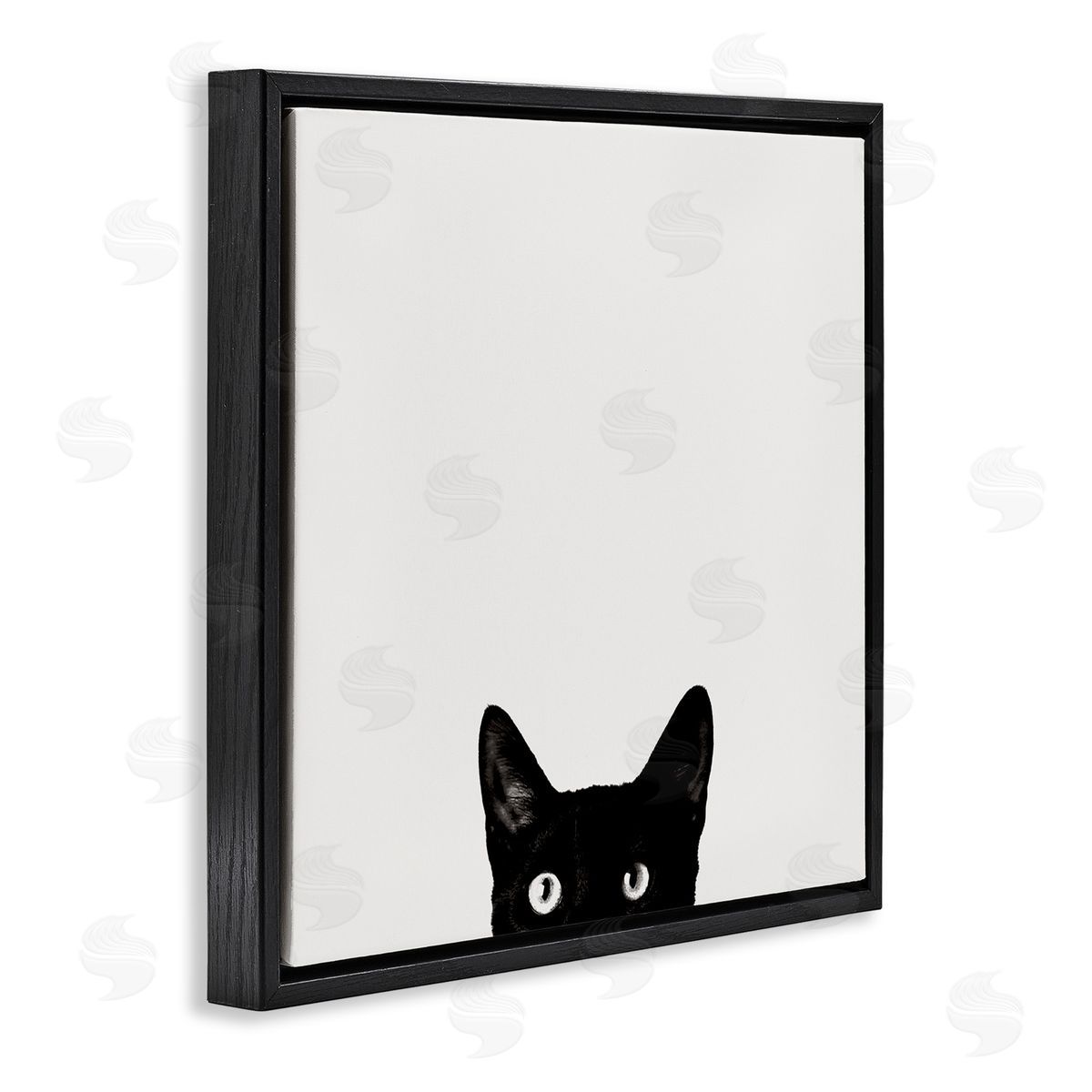Black Cat Peeking From Below Black Floating Frame Canvas Wall Art, Home Decor by Jon Bertelli