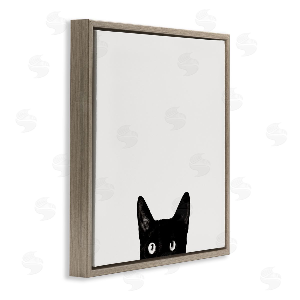 Black Cat Peeking From Below Brown Floating Frame Canvas Wall Art, Home Decor by Jon Bertelli