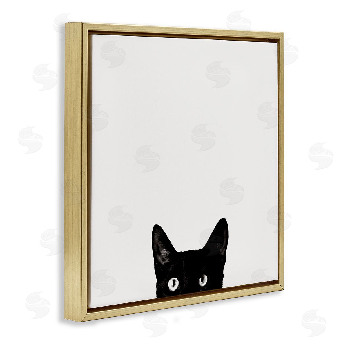 Black Cat Peeking From Below Gold Floating Frame Canvas Wall Art, Home Decor by Jon Bertelli
