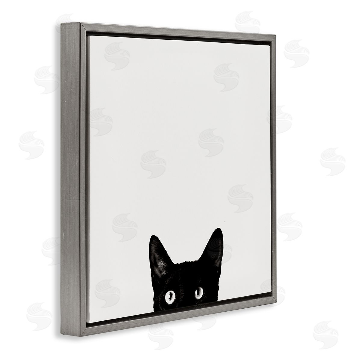 Black Cat Peeking From Below Grey Floating Frame Canvas Wall Art, Home Decor by Jon Bertelli