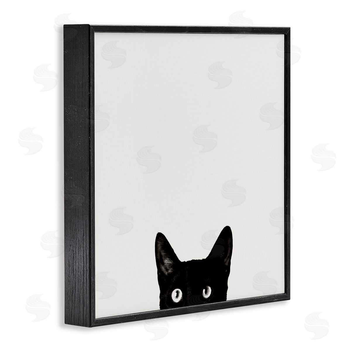 Black Cat Peeking From Below Black Frame Print Wall Art, Home Decor by Jon Bertelli