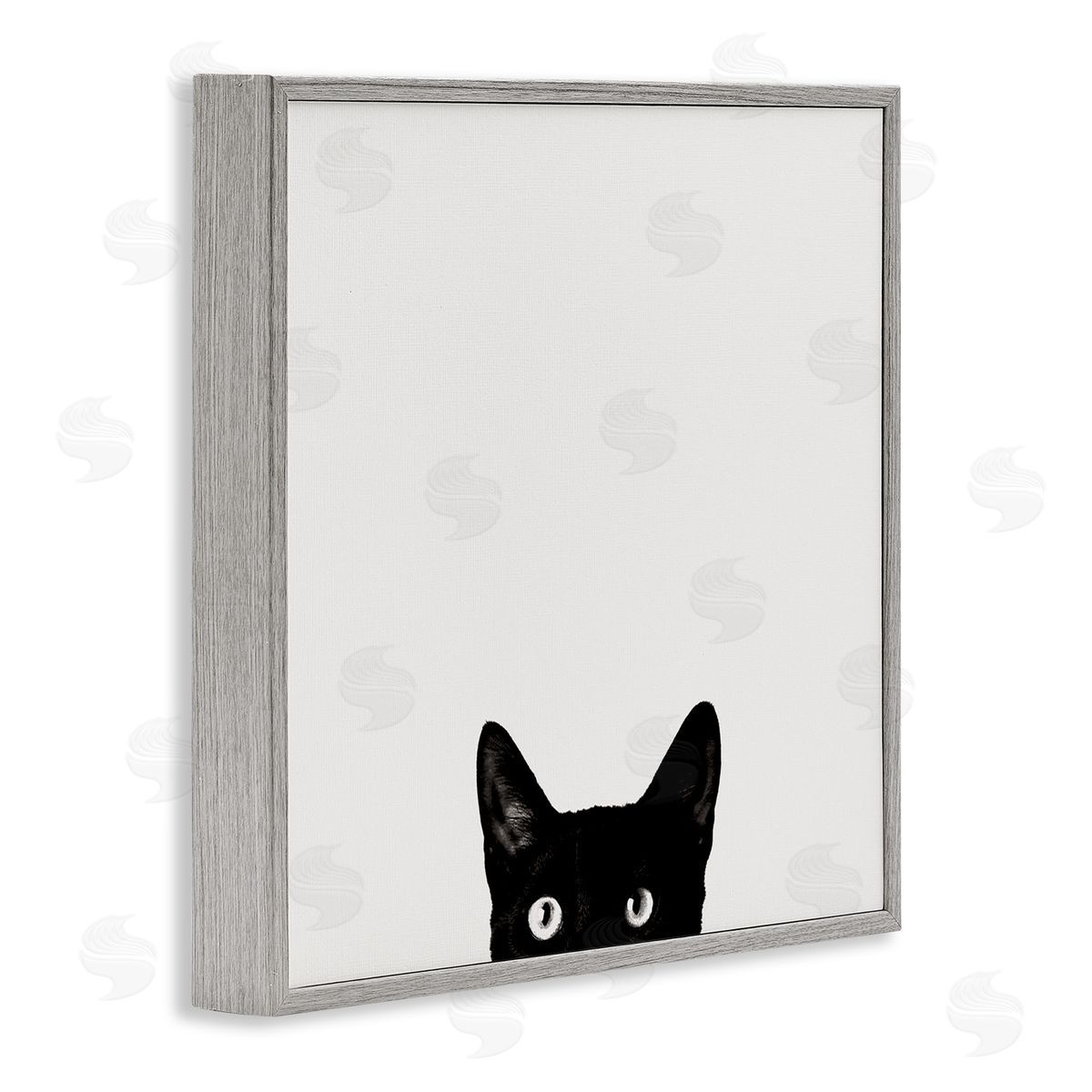 Black Cat Peeking From Below Grey Frame Print Wall Art, Home Decor by Jon Bertelli