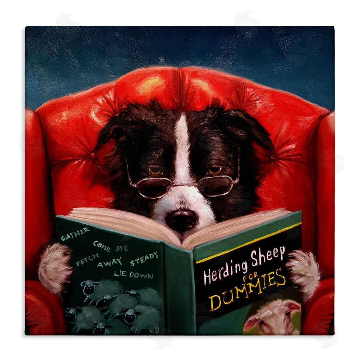 Sheep Dog Reading for Dummies Canvas Wall Art, Home Decor by Lucia Heffernan