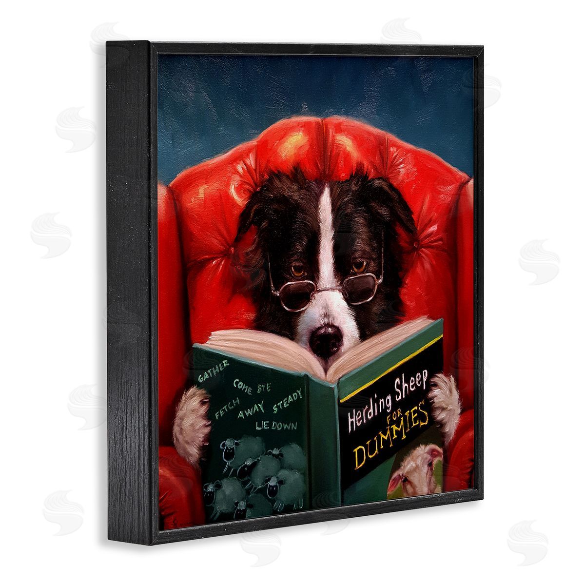 Sheep Dog Reading for Dummies Black Frame Print Wall Art, Home Decor by Lucia Heffernan