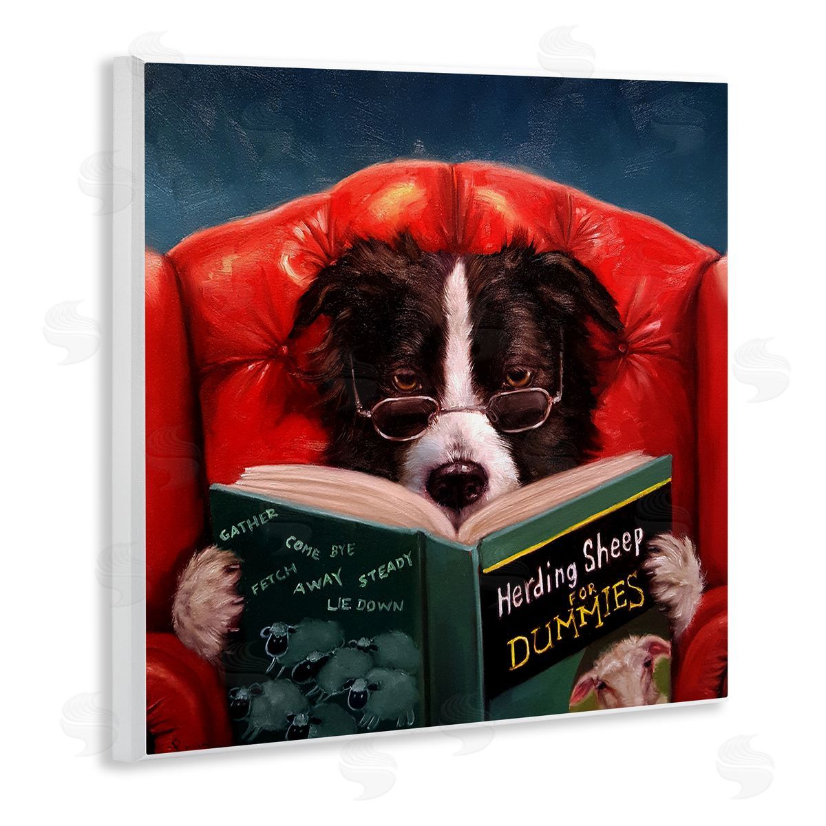 Sheep Dog Reading for Dummies Wood Plaque Wall Art, Home Decor by Lucia Heffernan