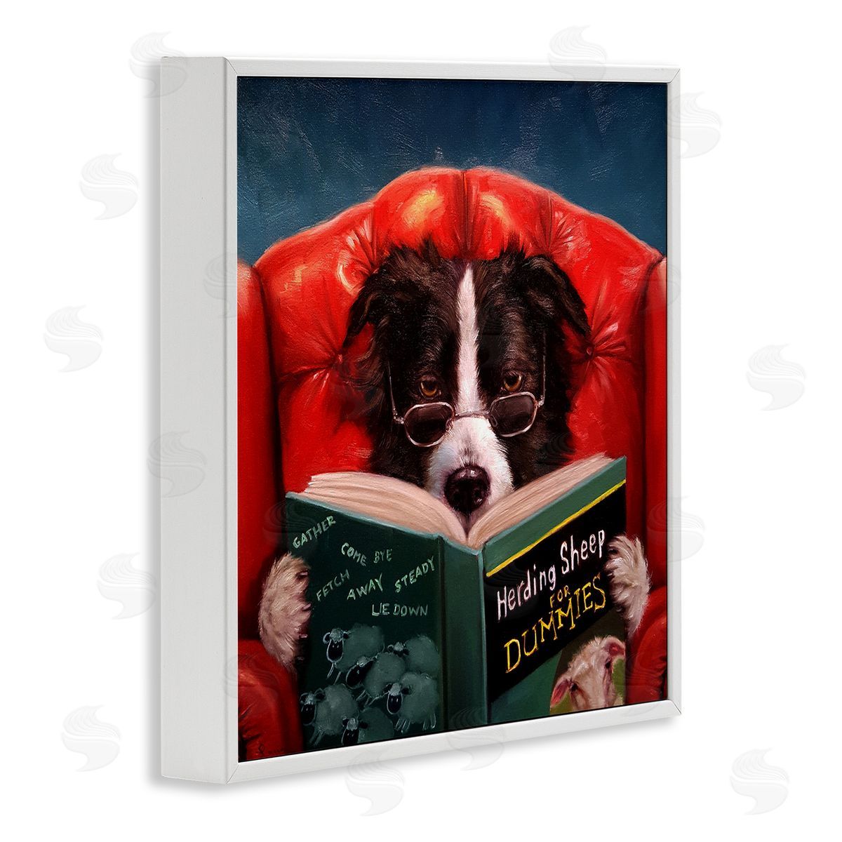 Sheep Dog Reading for Dummies White Frame Print Wall Art, Home Decor by Lucia Heffernan