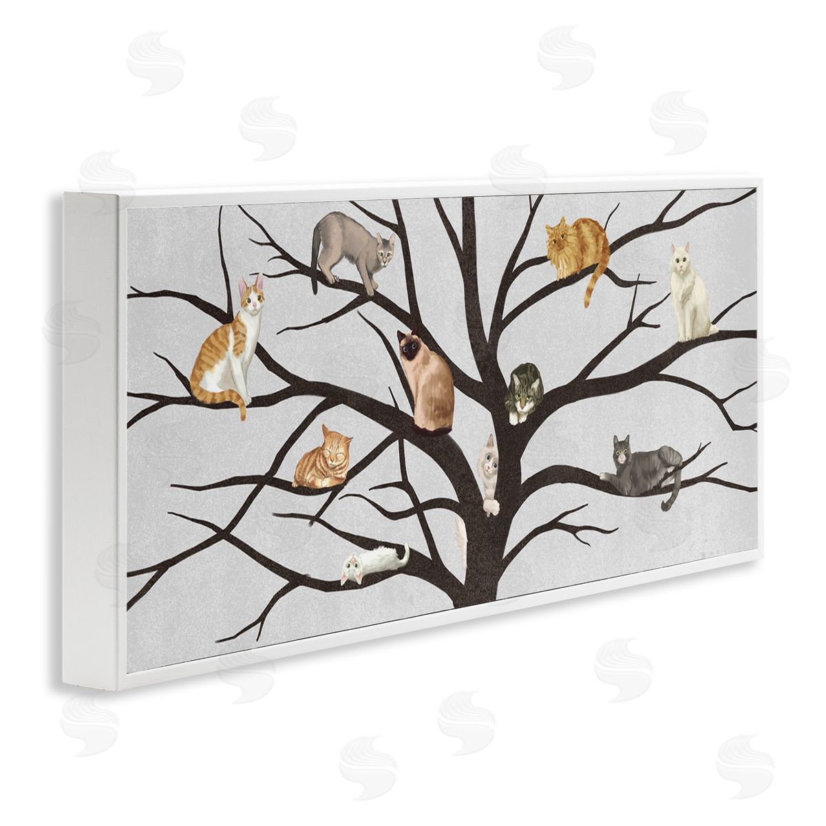 Cats In Tree Pet Painting White Frame Print Wall Art, Home Decor by Ziwei Li