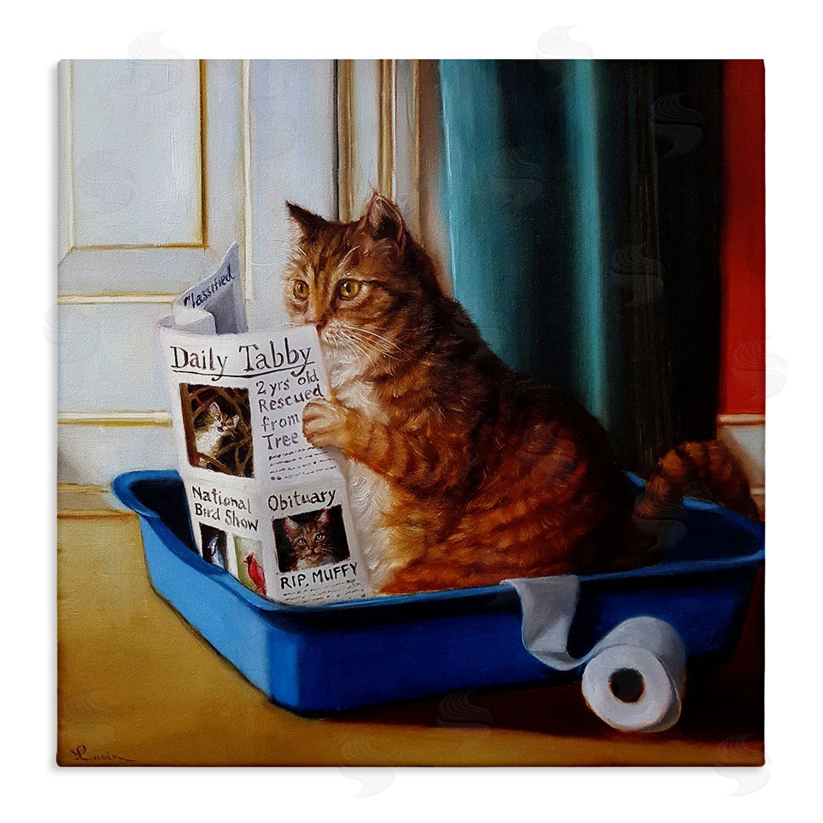 Litter Box Reading Funny Cat Canvas Wall Art, Home Decor by Lucia Heffernan