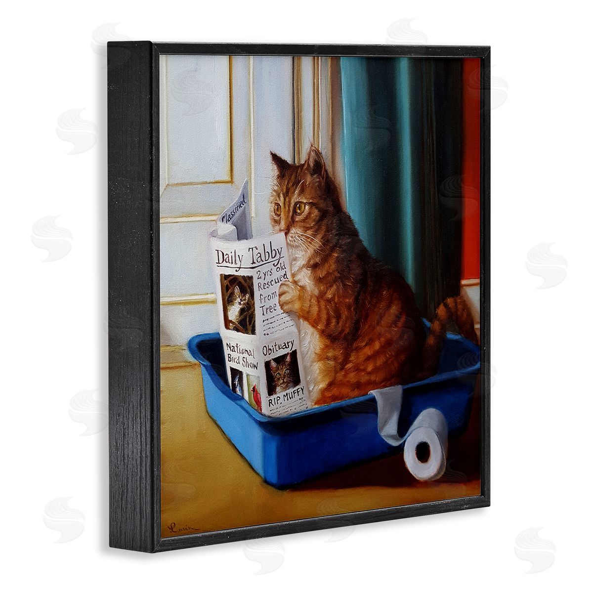 Litter Box Reading Funny Cat Black Frame Print Wall Art, Home Decor by Lucia Heffernan