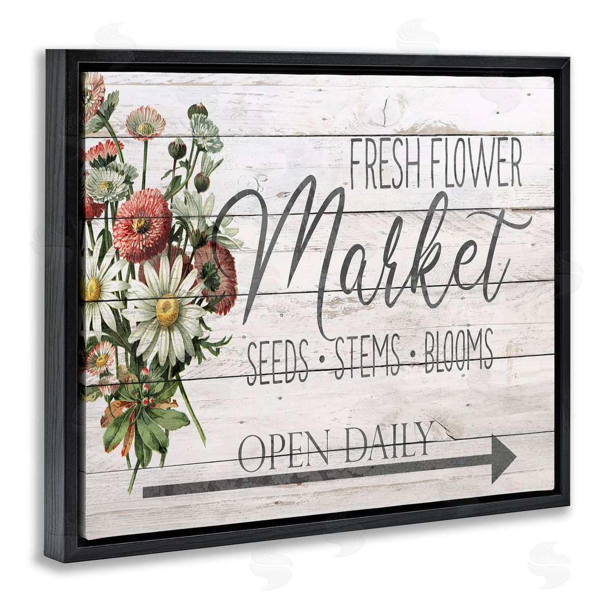 Planked Style Fresh Flower Market Black Floating Frame Canvas Wall Art, Home Decor by Anne Bailey