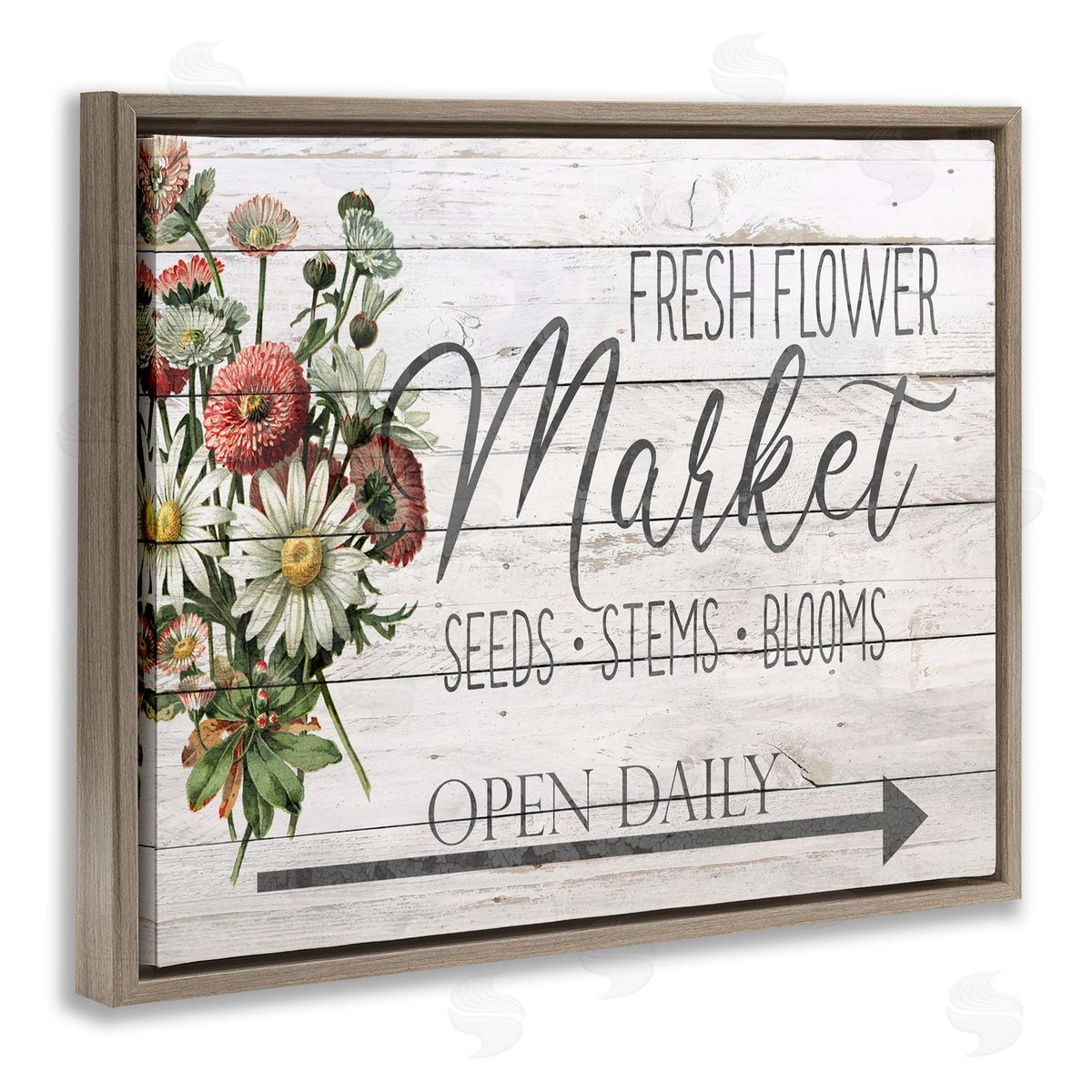 Planked Style Fresh Flower Market Brown Floating Frame Canvas Wall Art, Home Decor by Anne Bailey