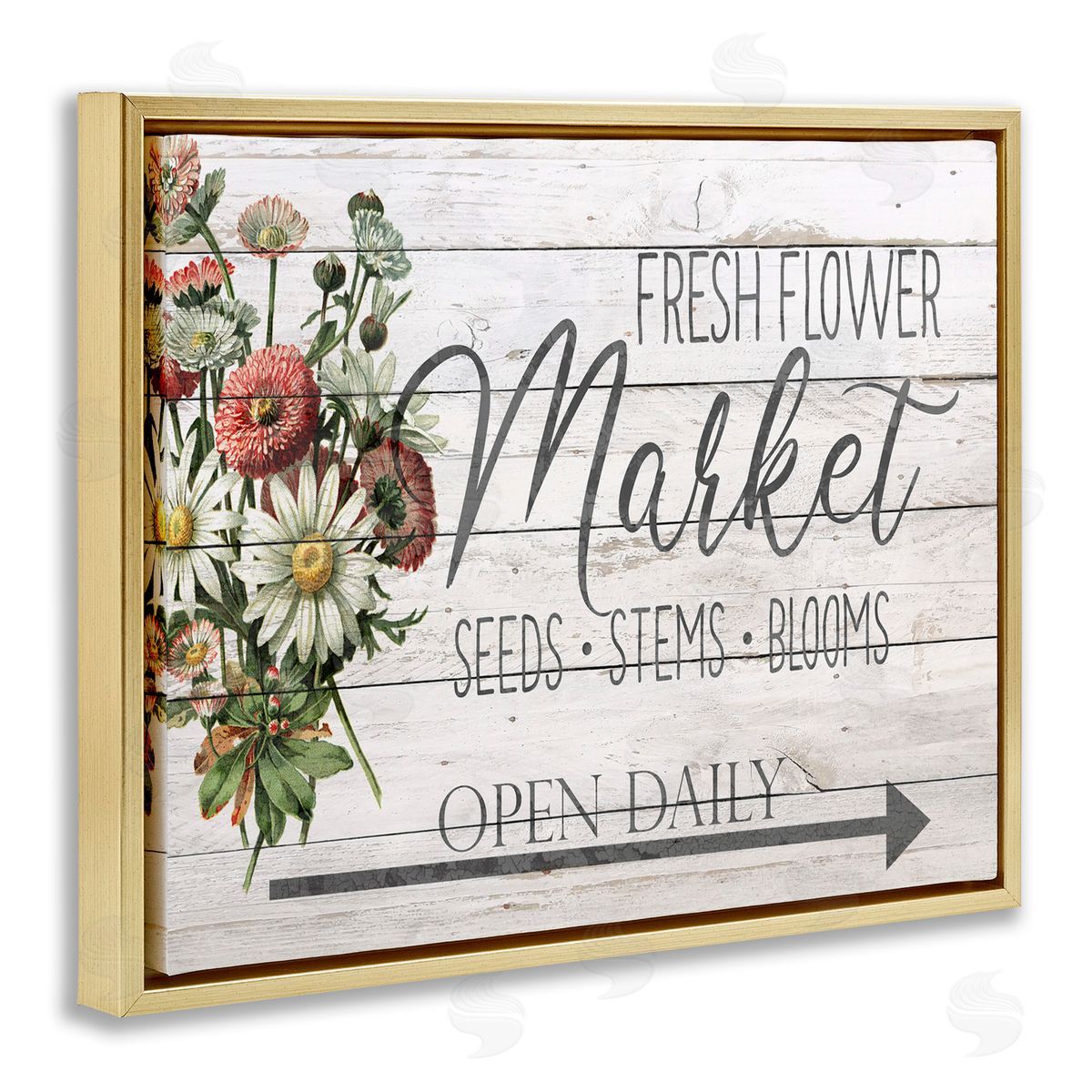 Planked Style Fresh Flower Market Gold Floating Frame Canvas Wall Art, Home Decor by Anne Bailey