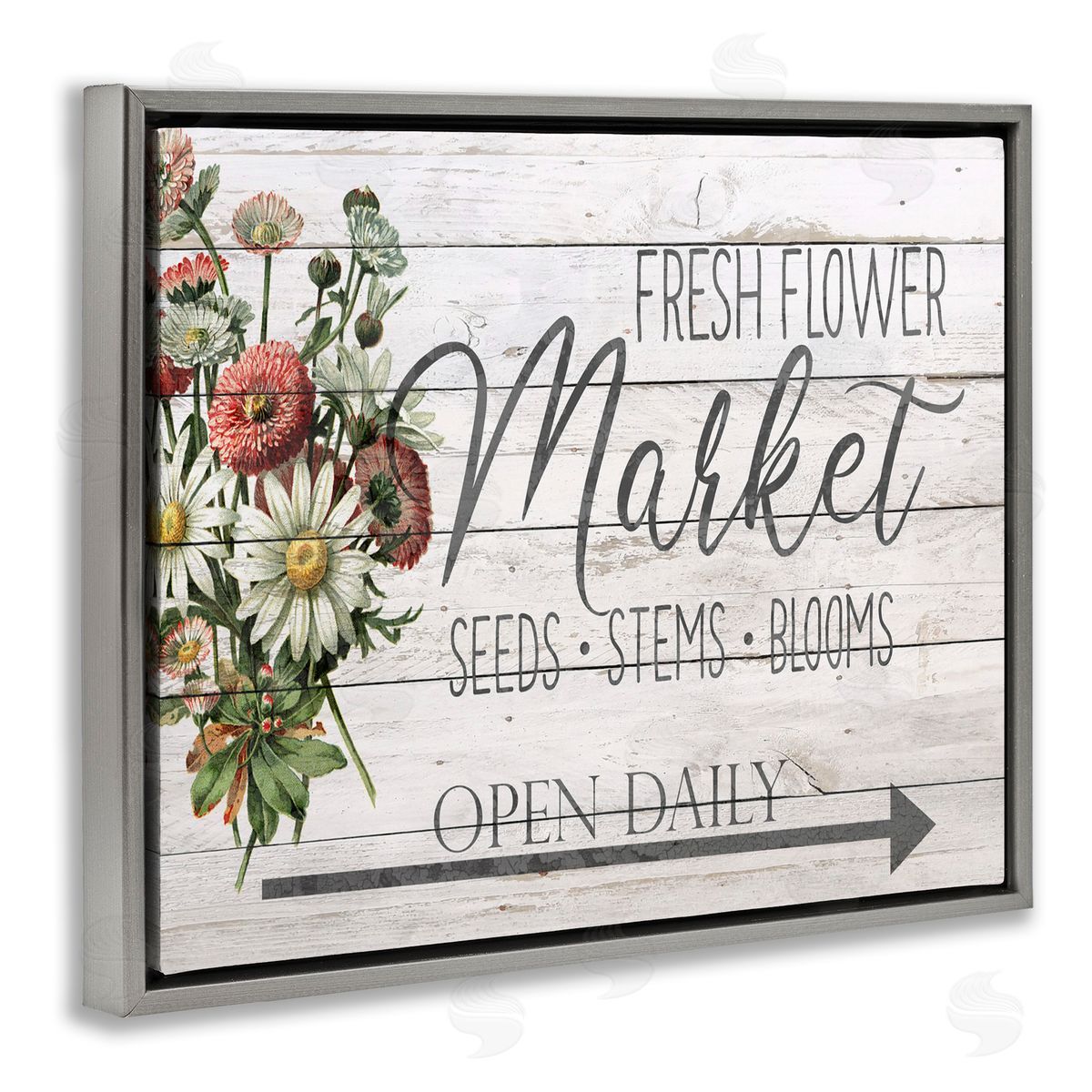 Planked Style Fresh Flower Market Grey Floating Frame Canvas Wall Art, Home Decor by Anne Bailey